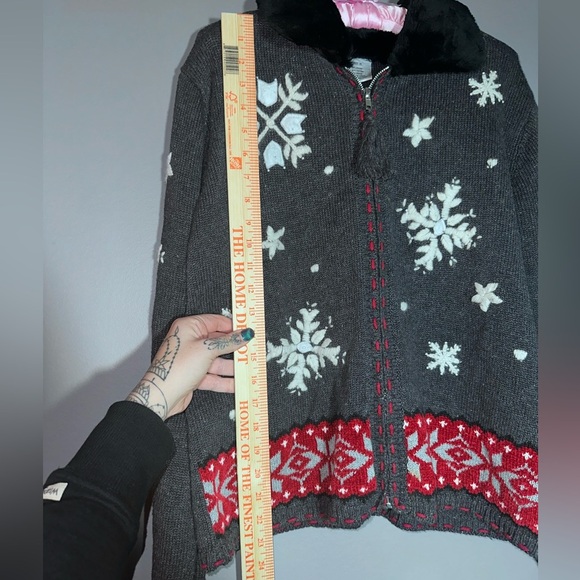 Ugly Christmas Sweater Fashion Bug Snowflake Knit Zip Faux Fur Collar XL - Picture 7 of 11